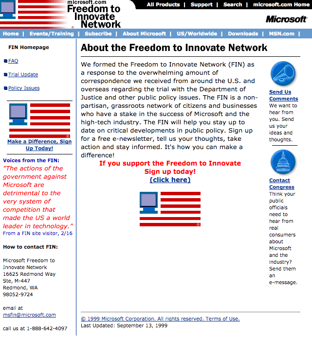 Freedom To Innovate Homepage (1999)